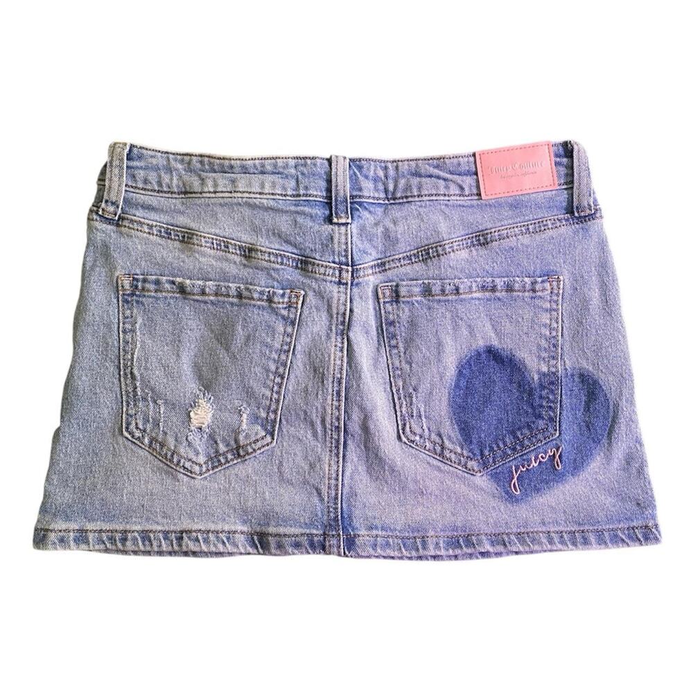 Juicy Couture blue denim mini skirt with heart design, size 3